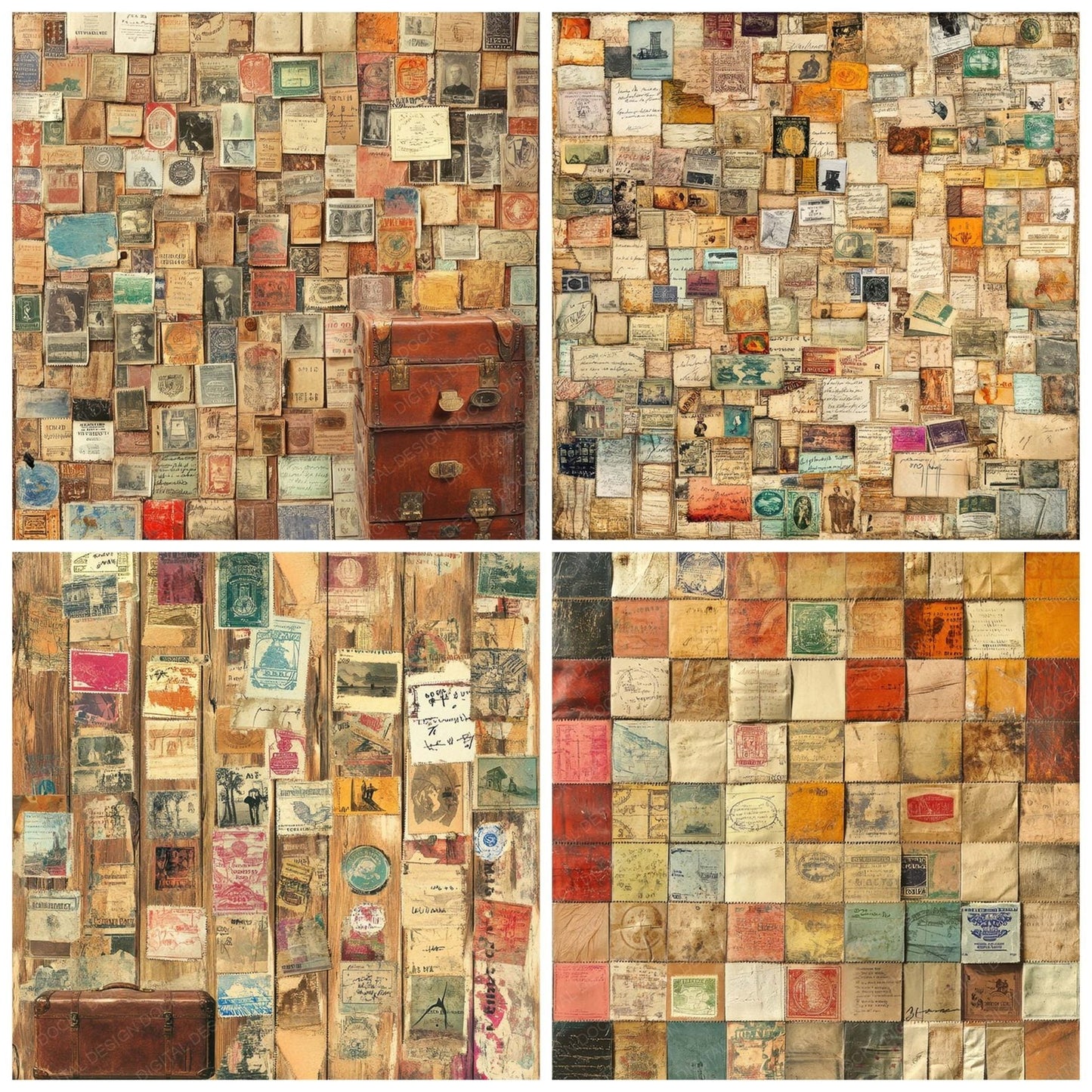 Victorian Decoupage Luggage Label Digital Paper Pack (DDD004190)