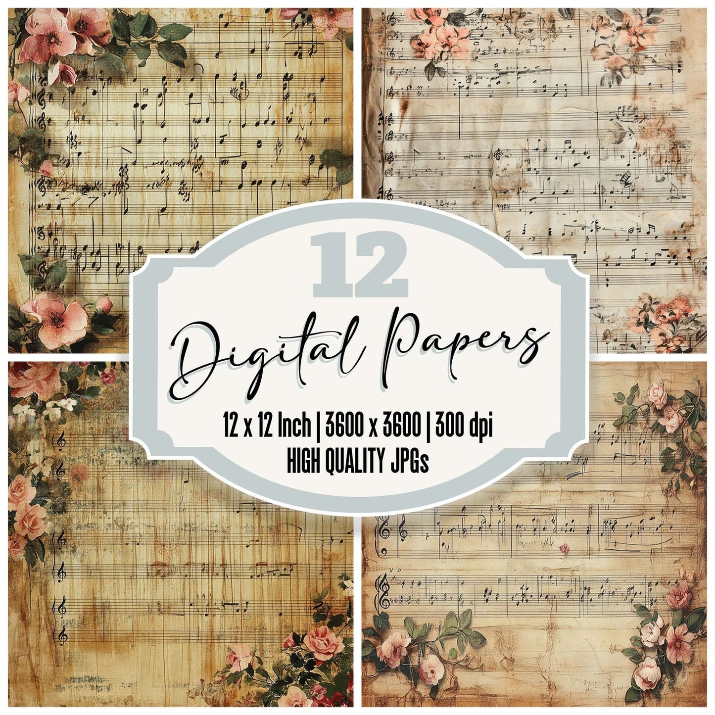 Victorian Decoupage Music Curtain Digital Paper Pack (DDD004193)
