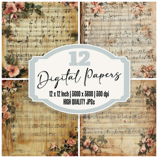 Victorian Decoupage Music Curtain Digital Paper Pack (DDD004193)