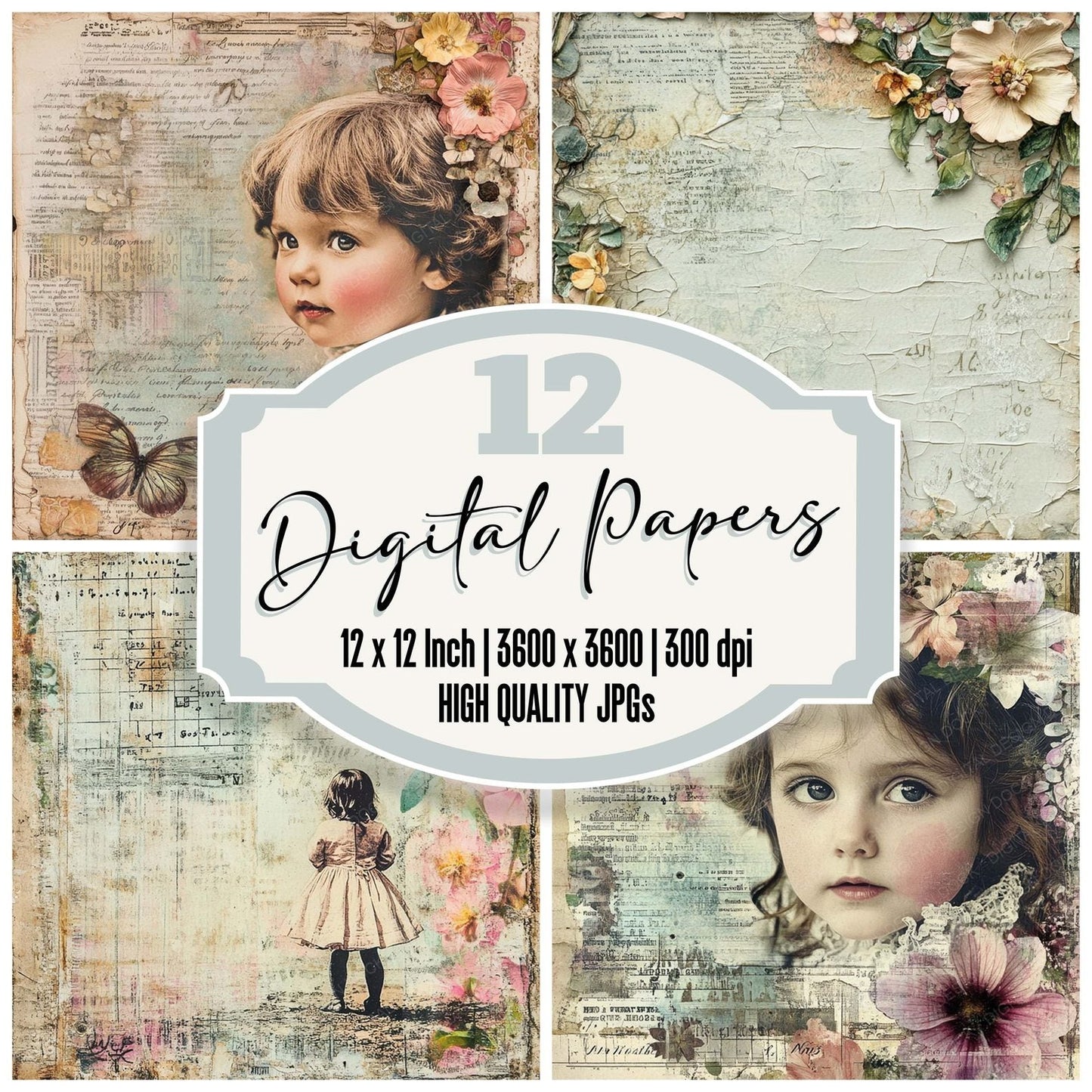 Victorian Decoupage Nursery Page Fragment Digital Paper Pack (DDD004194)