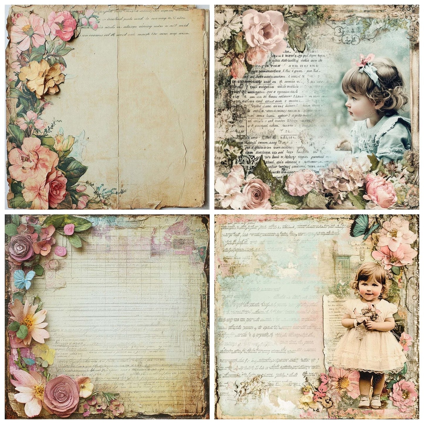 Victorian Decoupage Nursery Page Fragment Digital Paper Pack (DDD004194)