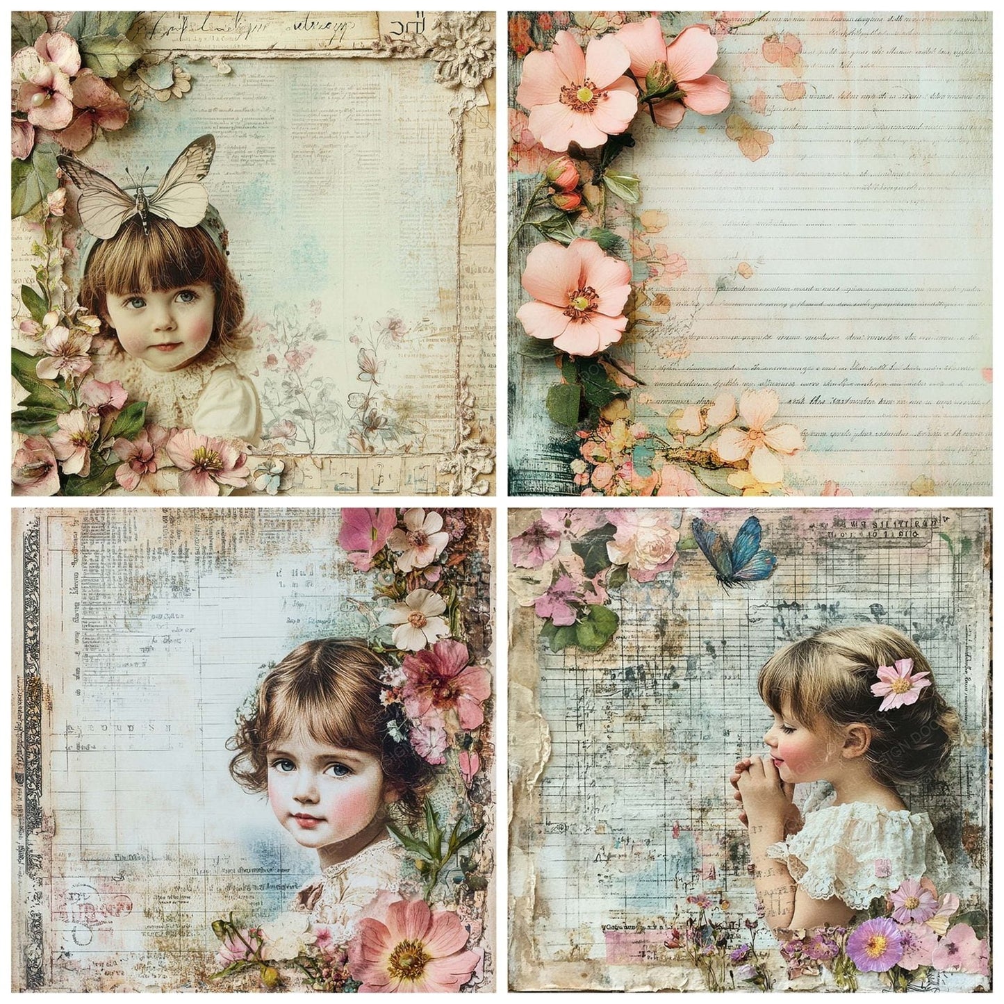 Victorian Decoupage Nursery Page Fragment Digital Paper Pack (DDD004194)