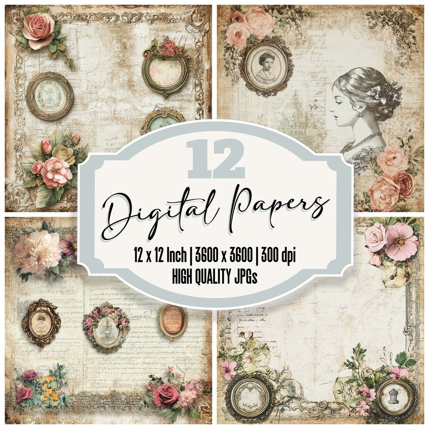 Victorian Decoupage Perfume Label Digital Paper Pack (DDD004199)