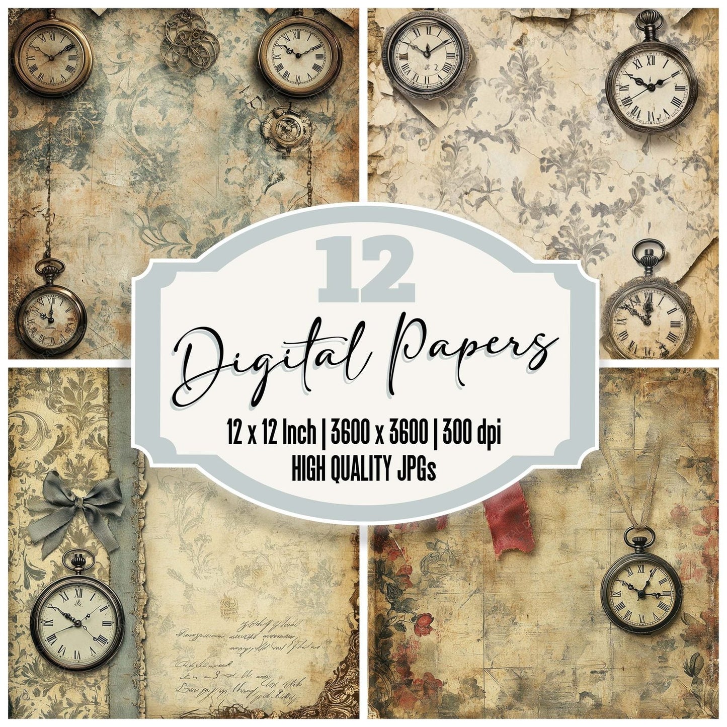 Victorian Decoupage Ribbon Clockwork Digital Paper Pack (DDD004202)