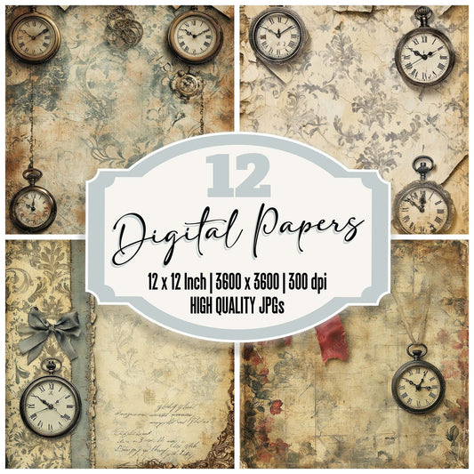 Victorian Decoupage Ribbon Clockwork Digital Paper Pack (DDD004202)