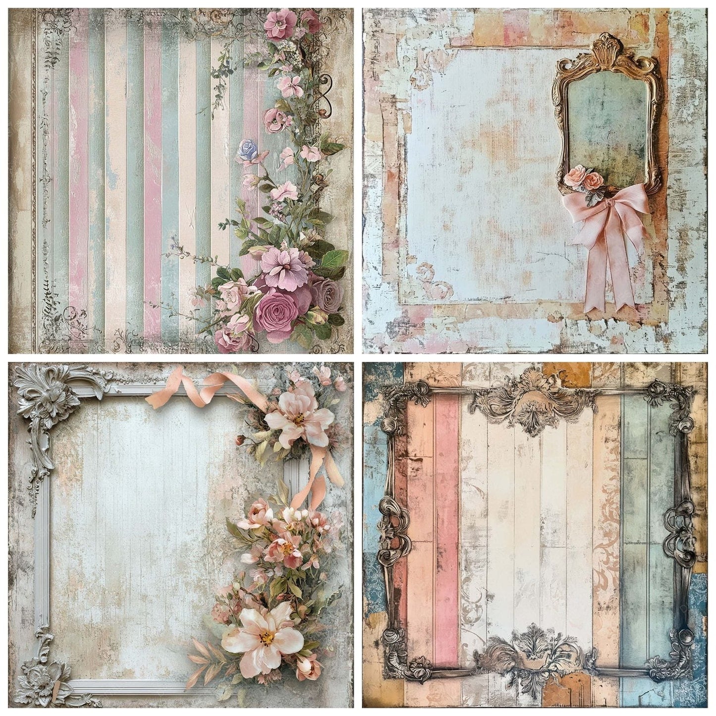 Victorian Decoupage Ribbon Mirror Digital Paper Pack (DDD004203)