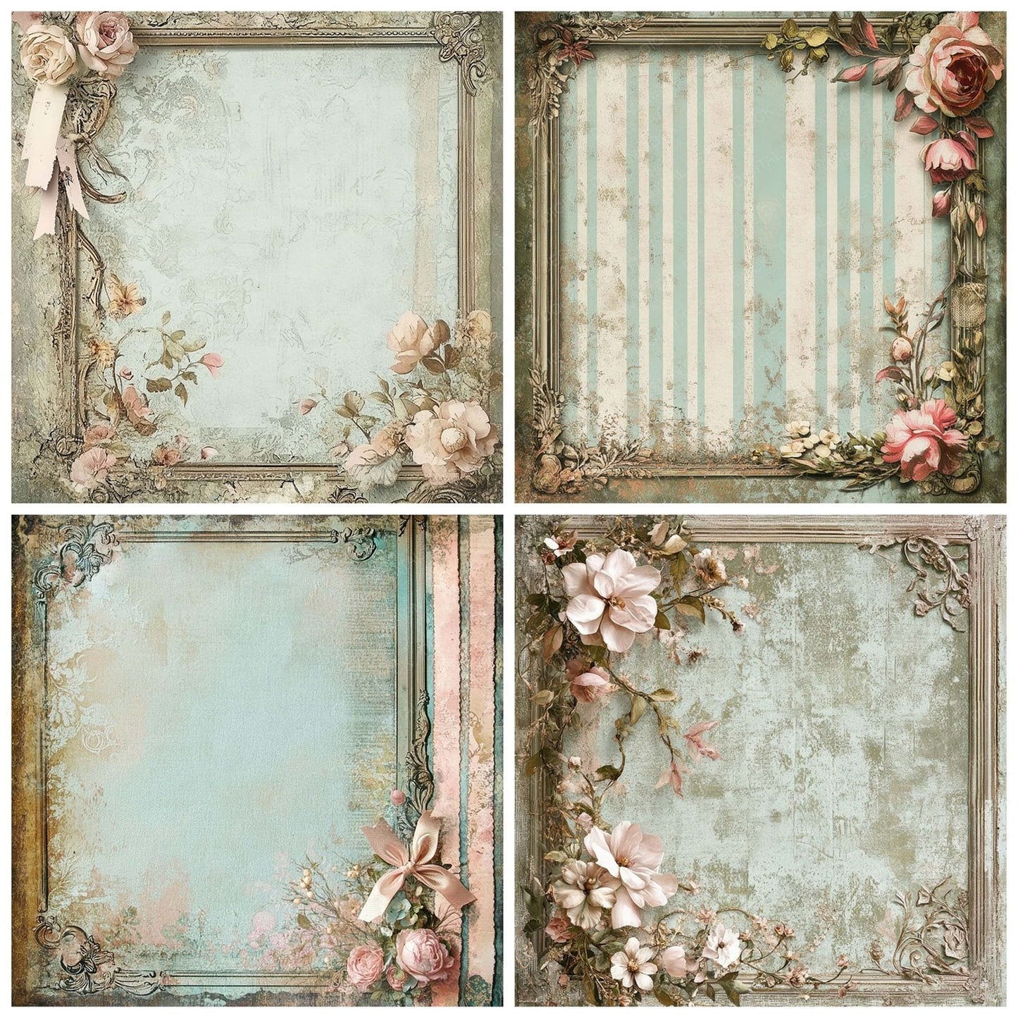 Victorian Decoupage Ribbon Mirror Digital Paper Pack (DDD004203)