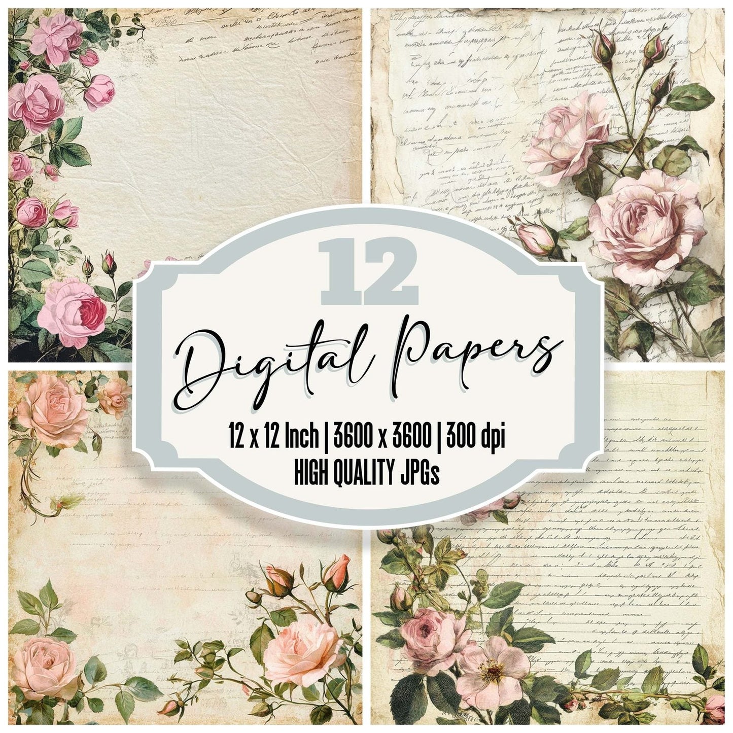 Victorian Decoupage Rosebud Journal Digital Paper Pack (DDD004205)