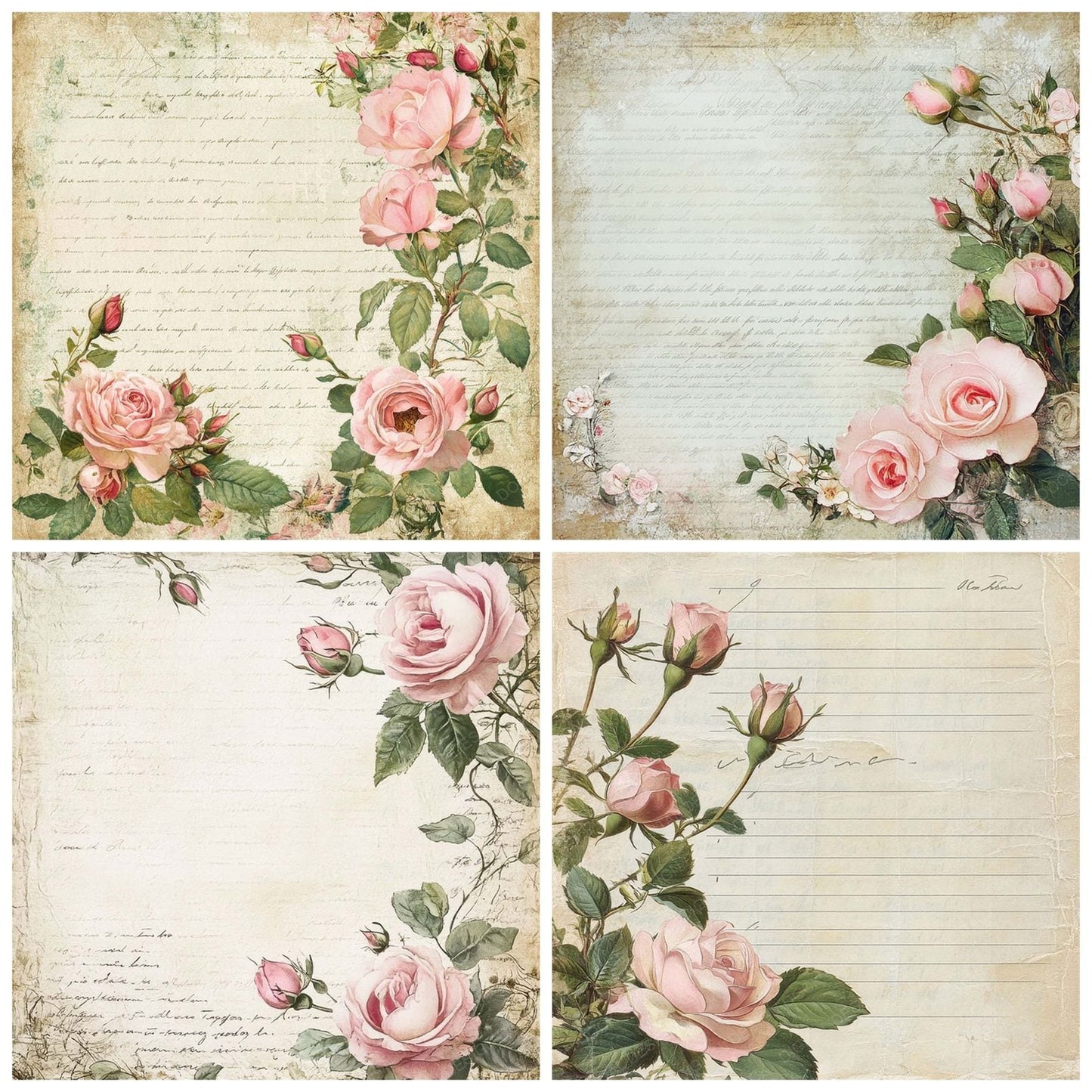 Victorian Decoupage Rosebud Journal Digital Paper Pack (DDD004205)