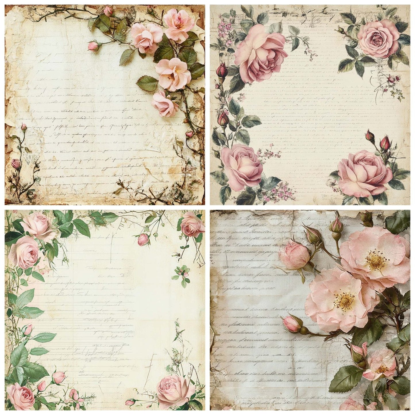 Victorian Decoupage Rosebud Journal Digital Paper Pack (DDD004205)
