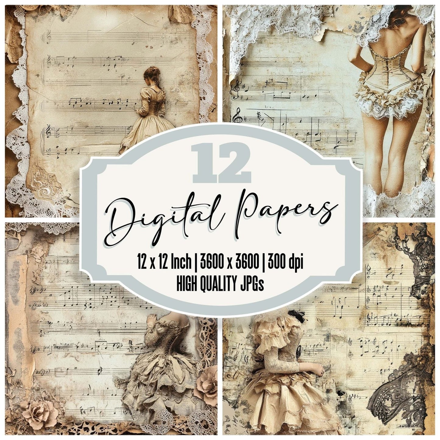 Victorian Decoupage Script Music Digital Paper Pack (DDD004206)