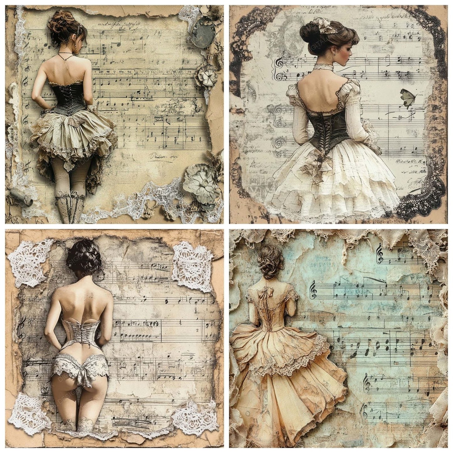 Victorian Decoupage Script Music Digital Paper Pack (DDD004206)