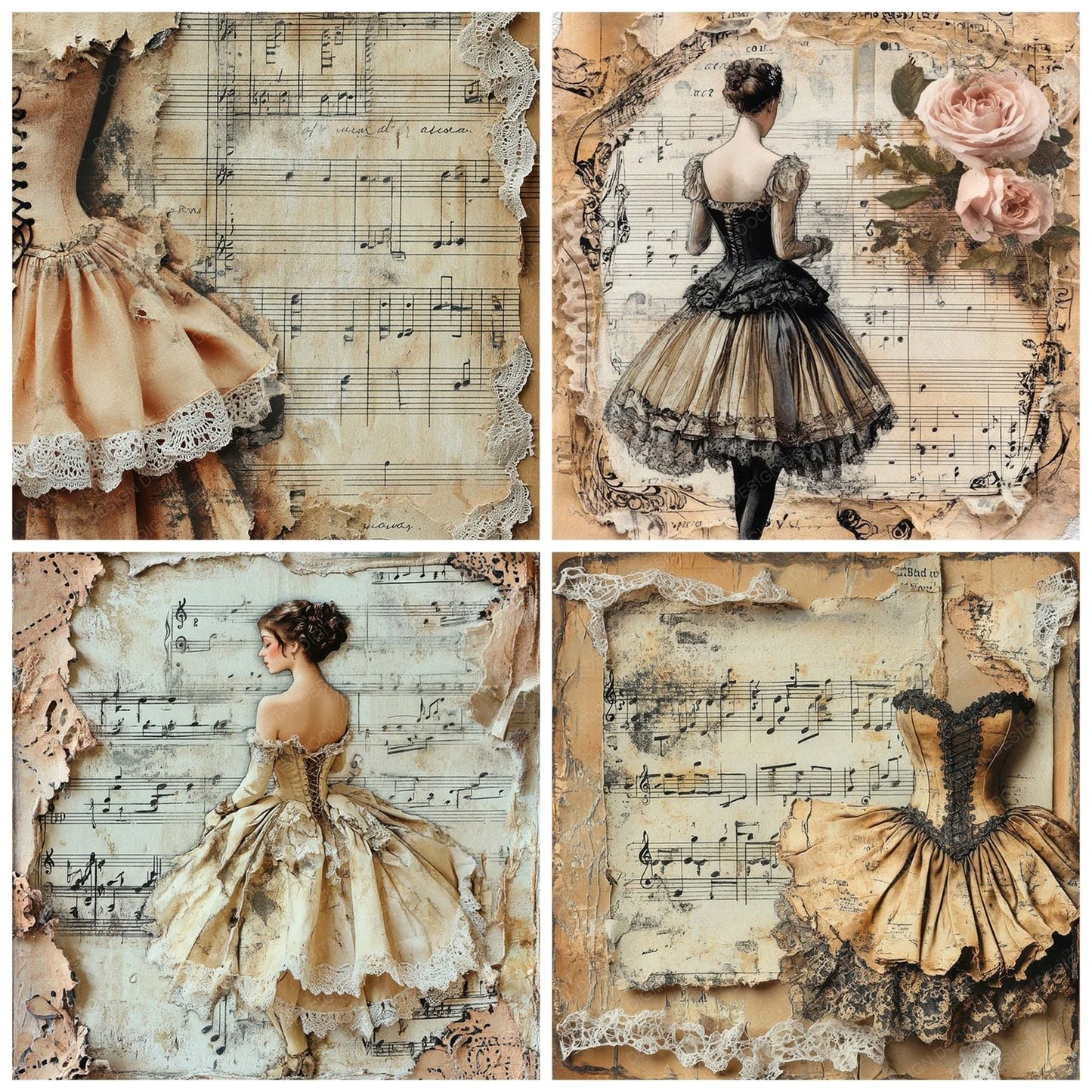 Victorian Decoupage Script Music Digital Paper Pack (DDD004206)