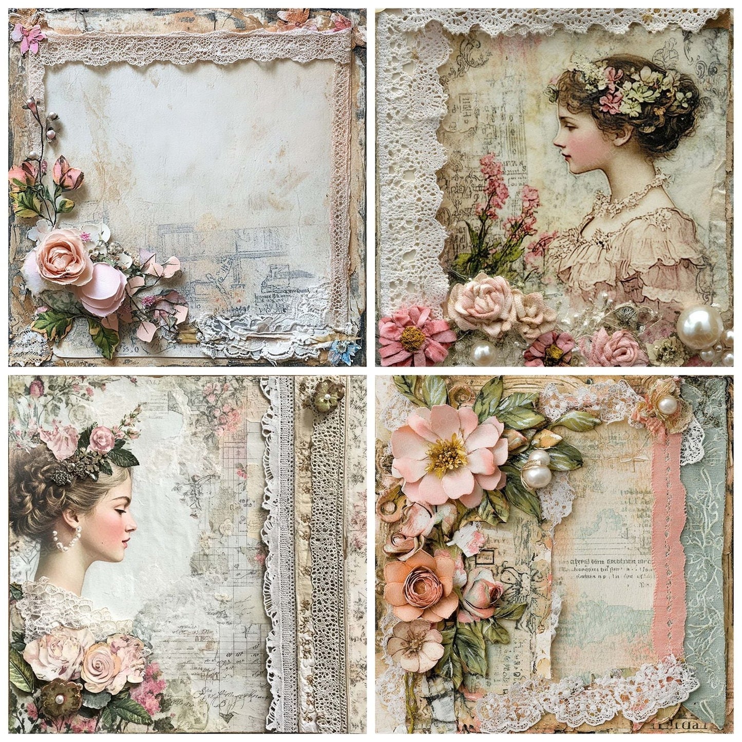 Victorian Decoupage Sewing Lace Floral Digital Paper Pack (DDD004208)