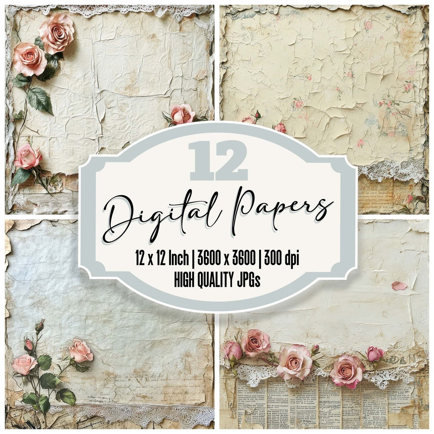 Victorian Decoupage Tea Stain Paper Digital Paper Pack (DDD004209)