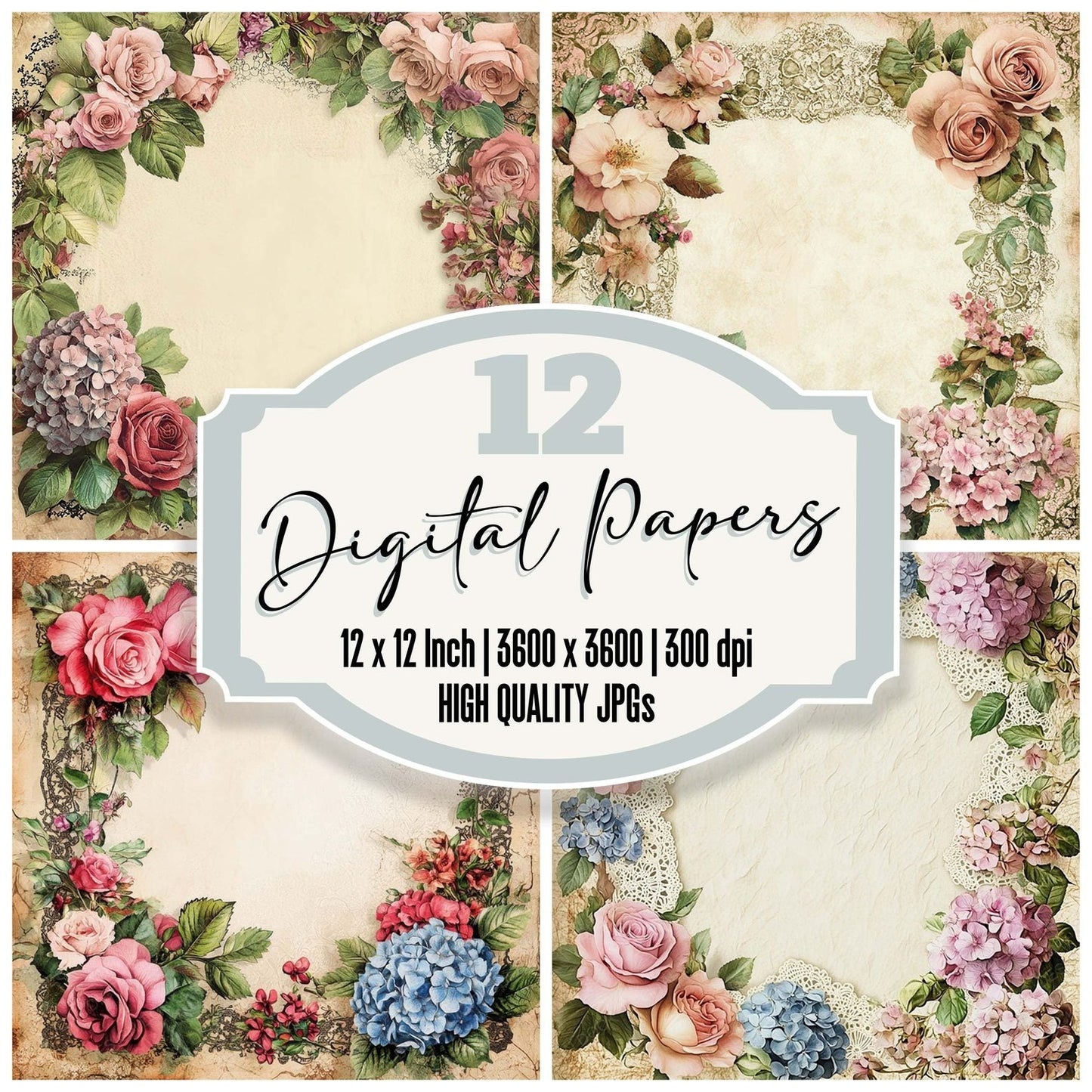 Victorian Decoupage Victorian Floral Digital Paper Pack (DDD004210)