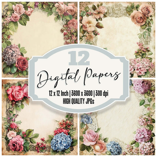Victorian Decoupage Victorian Floral Digital Paper Pack (DDD004210)