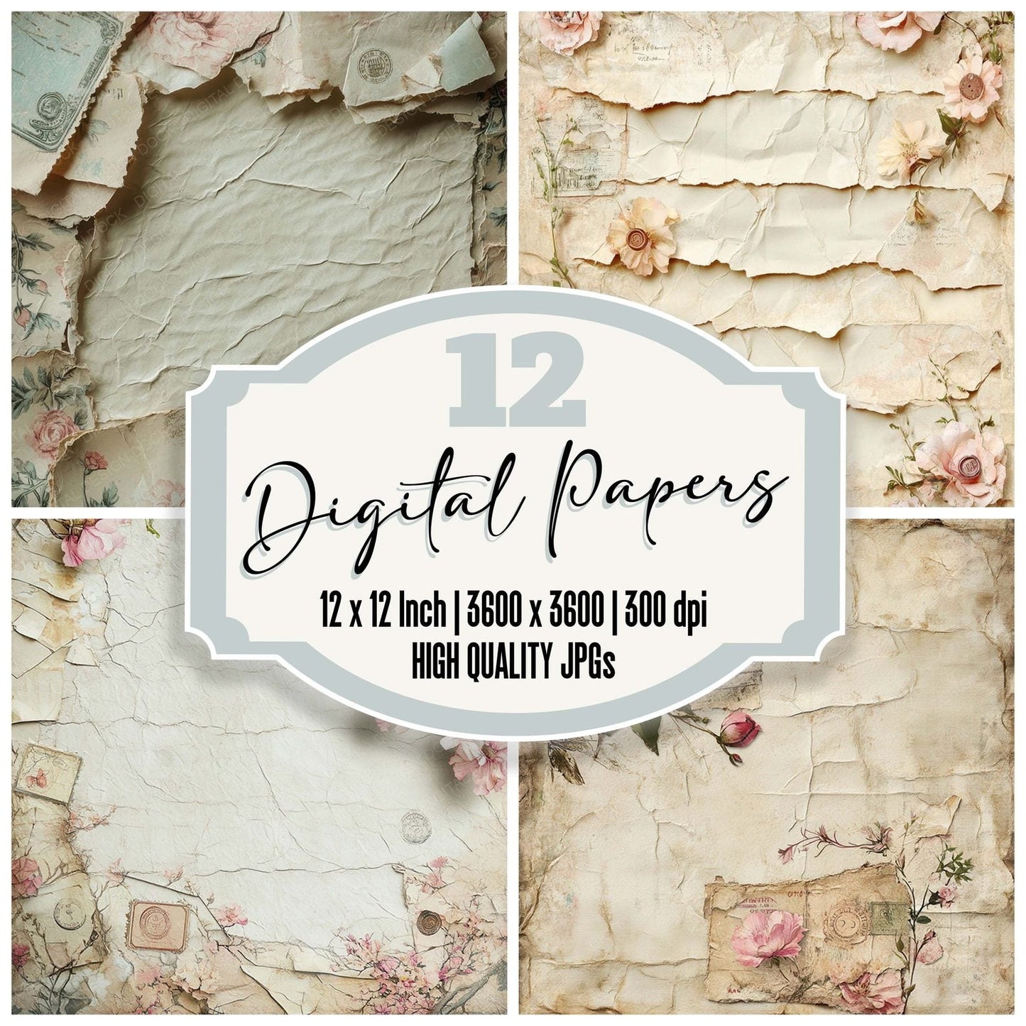 Victorian Decoupage Wallpaper Postcard Digital Paper Pack (DDD004211)