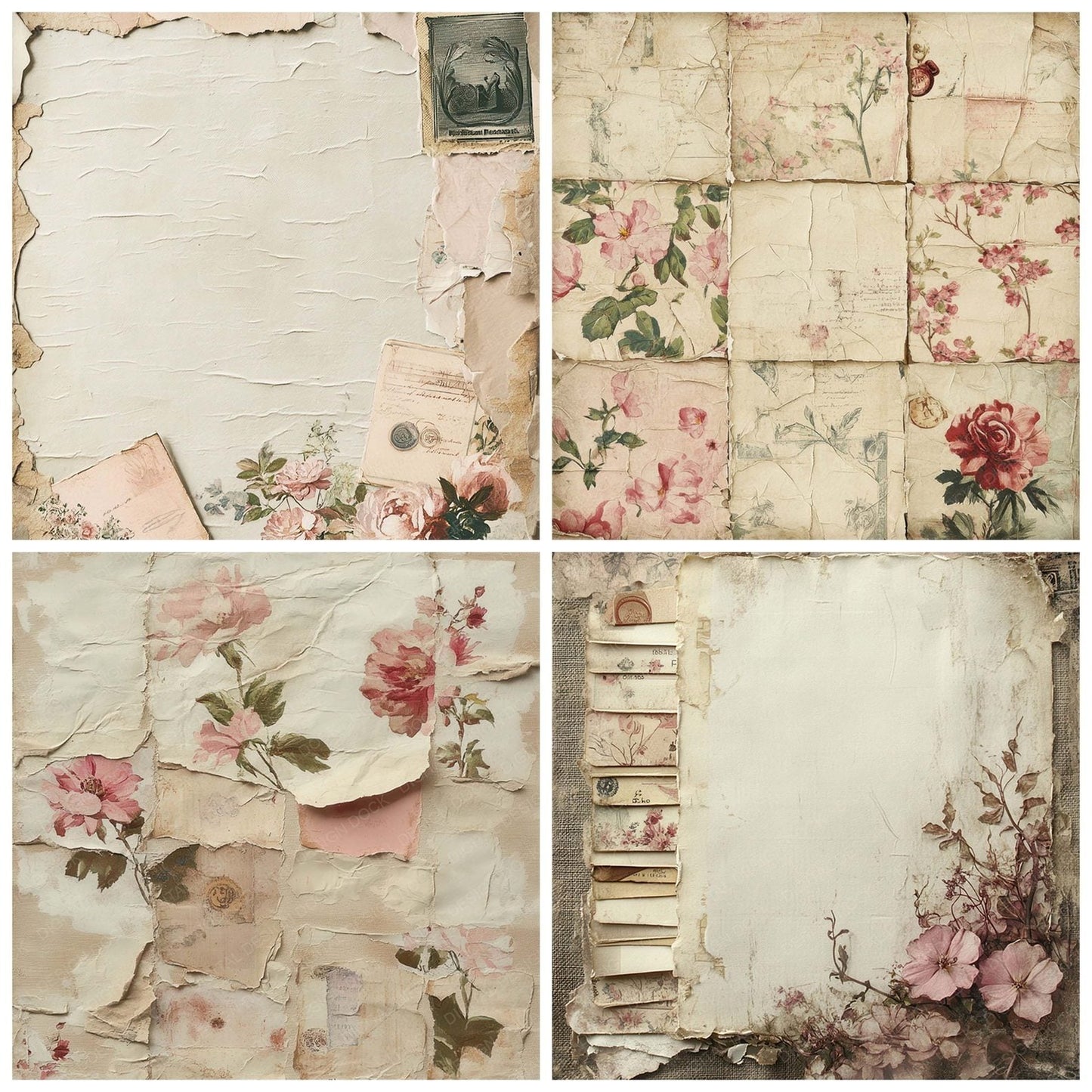 Victorian Decoupage Wallpaper Postcard Digital Paper Pack (DDD004211)