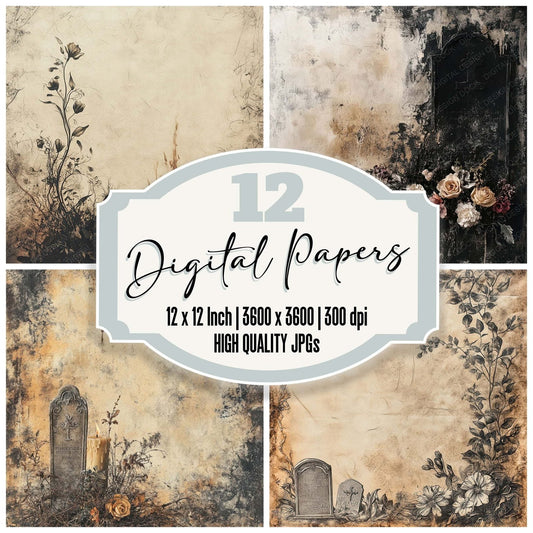 Victorian Decoupage Wax Soot Mourning Digital Paper Pack (DDD004212)