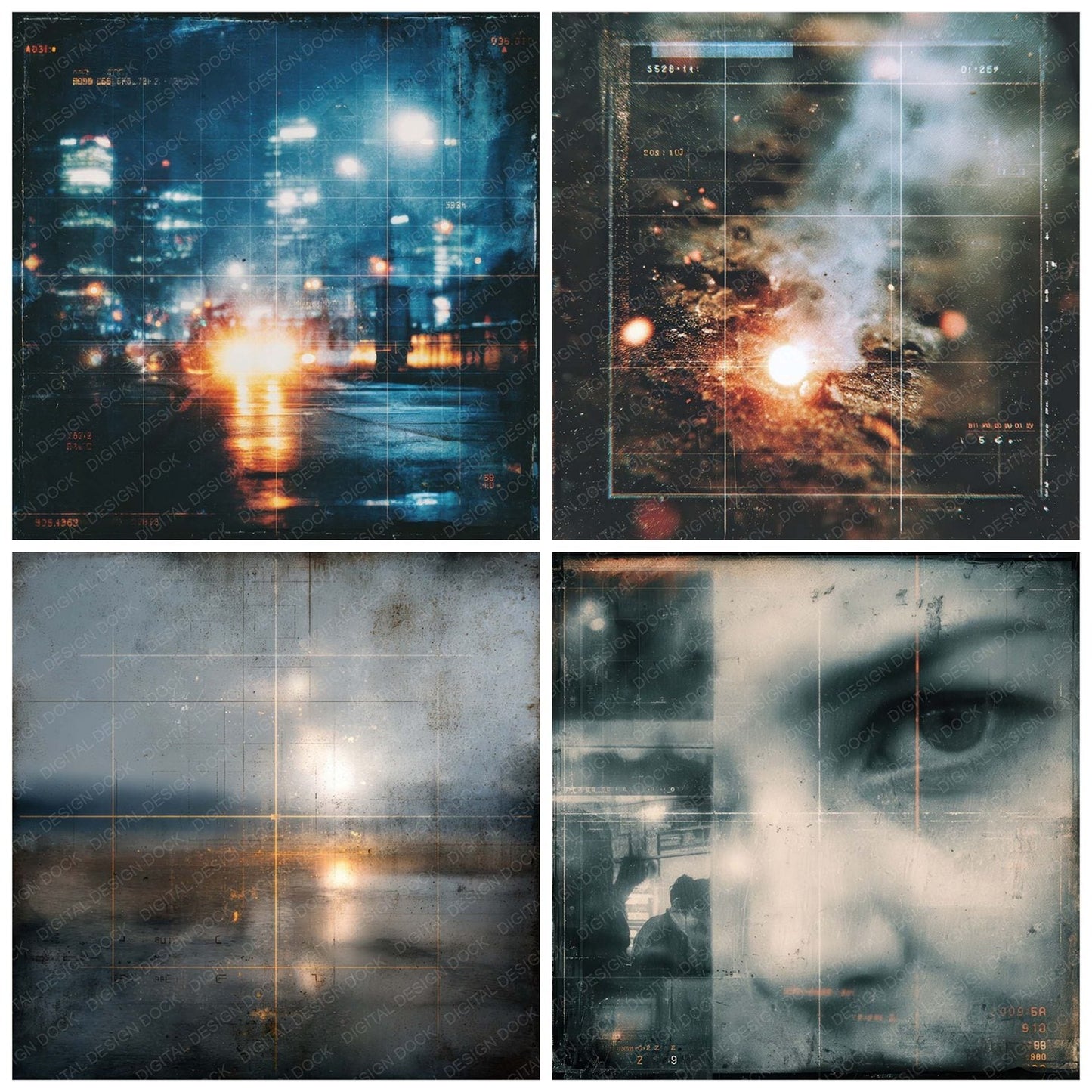 Viewfinder Grid Haze Timestamp Burn Digital Paper Pack (DDD004219)