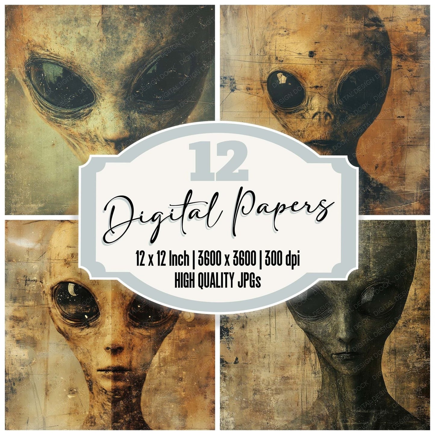 Vintage Alien Portrait Digital Paper Pack (DDD004221)