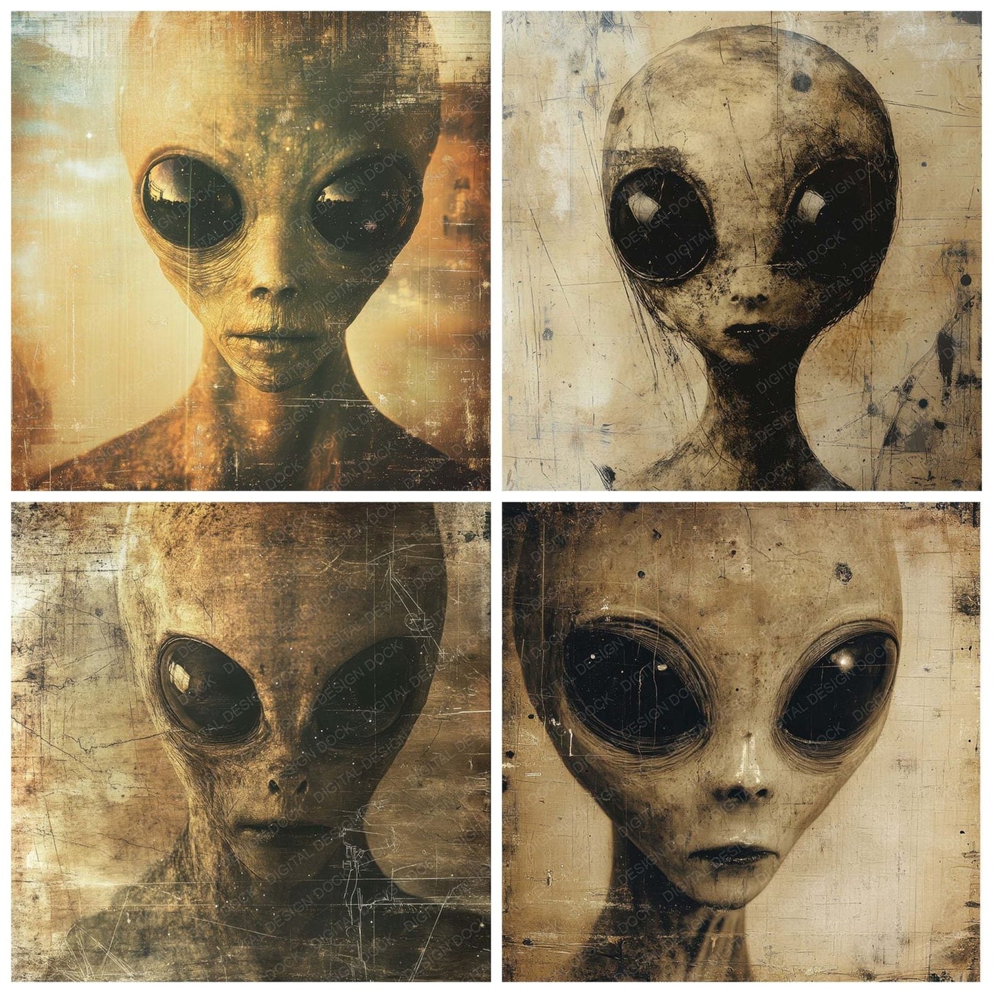Vintage Alien Portrait Digital Paper Pack (DDD004221)