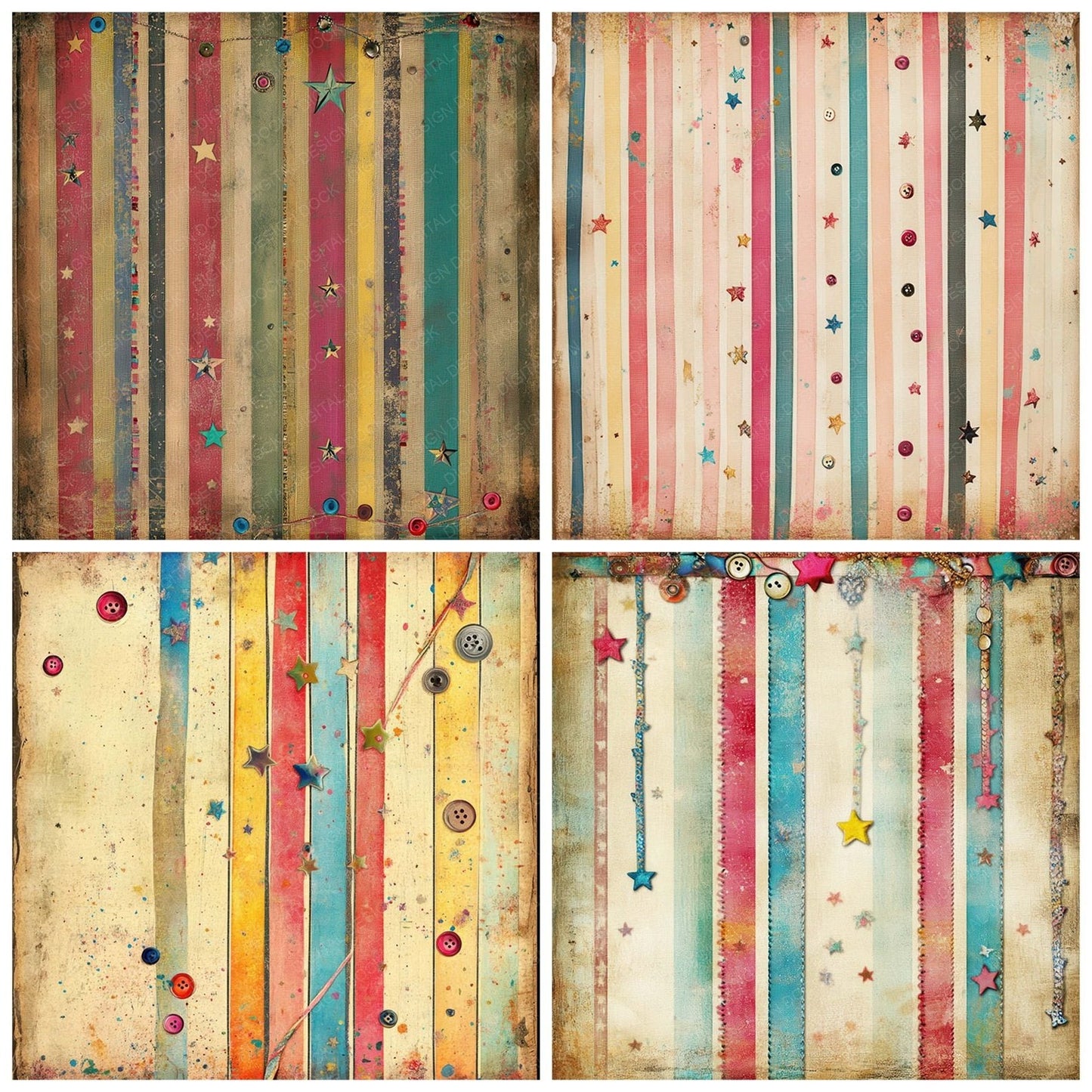 Vintage Circus Cotton Background Digital Paper Pack (DDD004227)