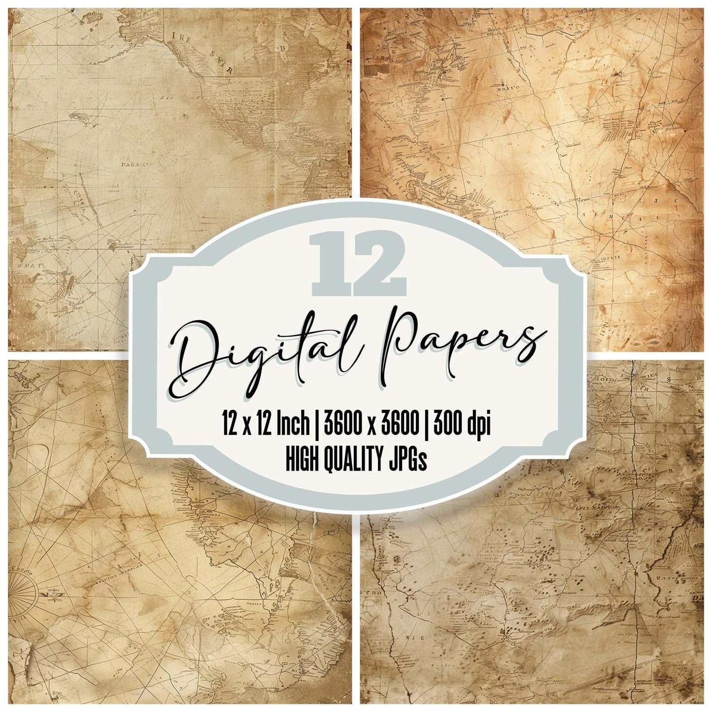 Vintage Digital Paper Aged Maps Digital Paper Pack (DDD004232)