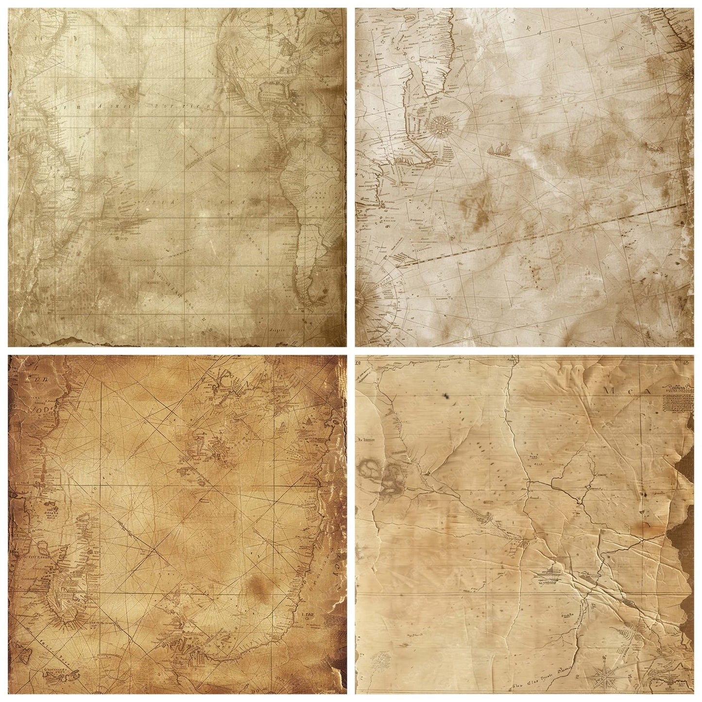 Vintage Digital Paper Aged Maps Digital Paper Pack (DDD004232)