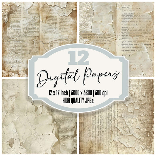 Vintage Digital Paper Antique Book Pages Digital Paper Pack (DDD004233)