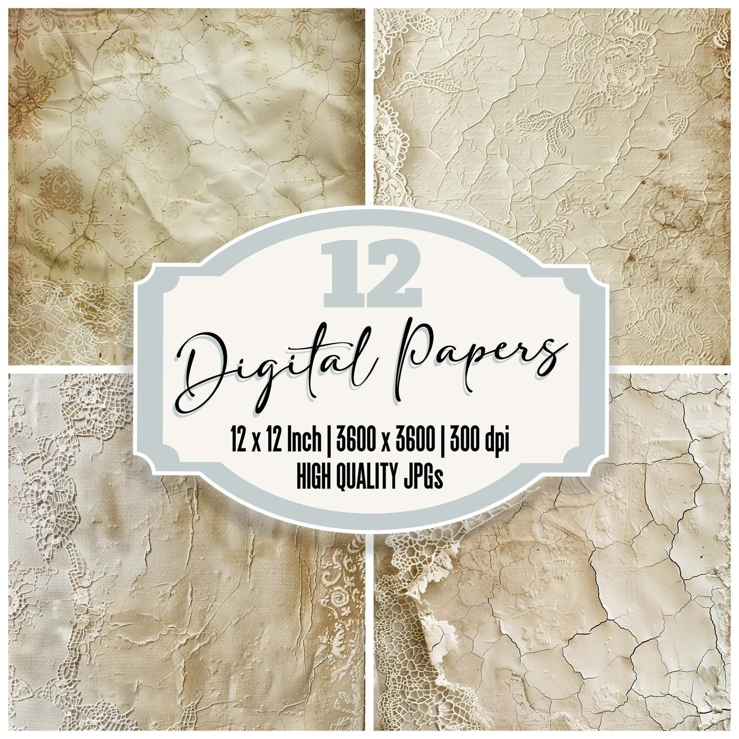 Vintage Digital Paper Antique Lace Digital Paper Pack (DDD004234)