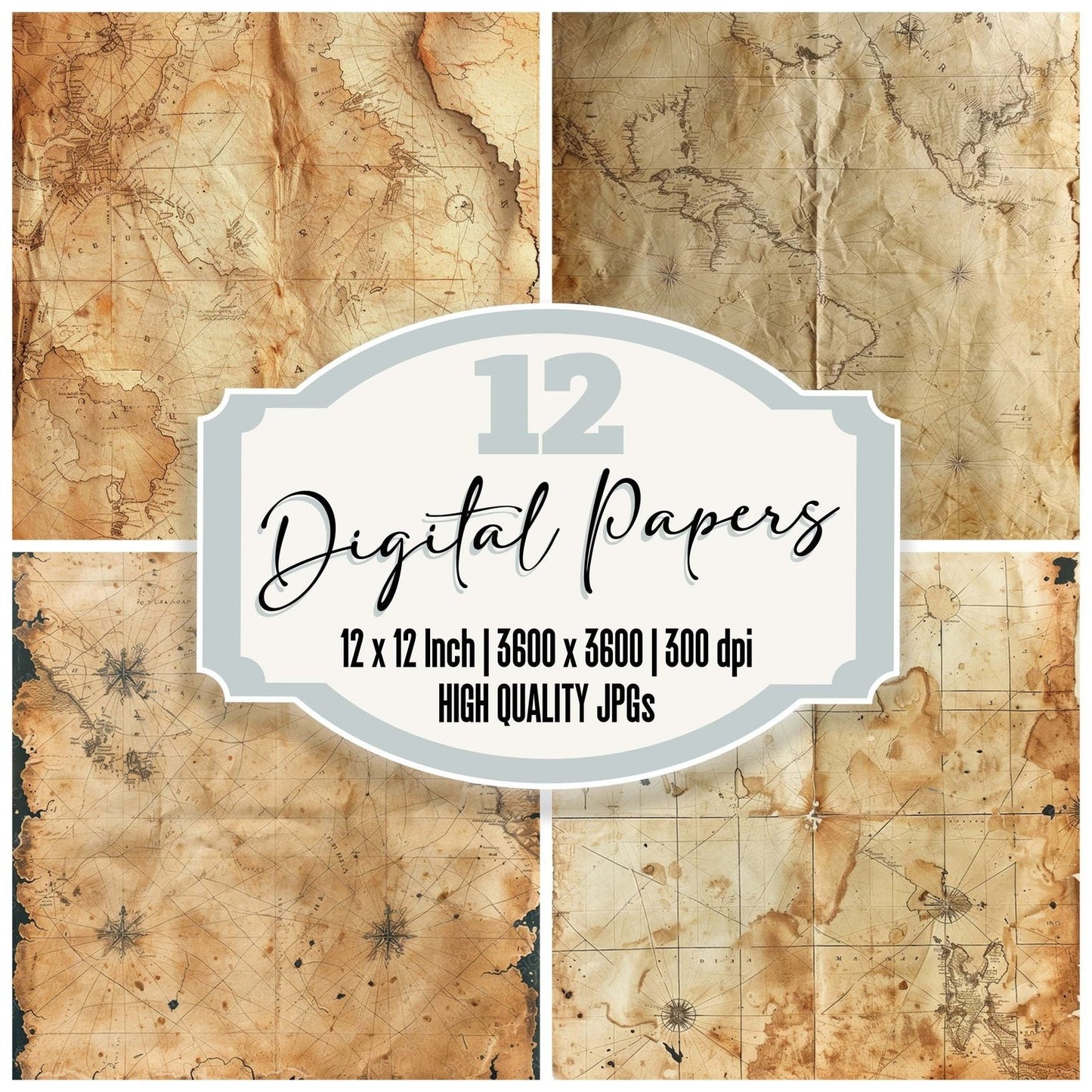 Vintage Digital Paper Antique Map Digital Paper Pack (DDD004235)