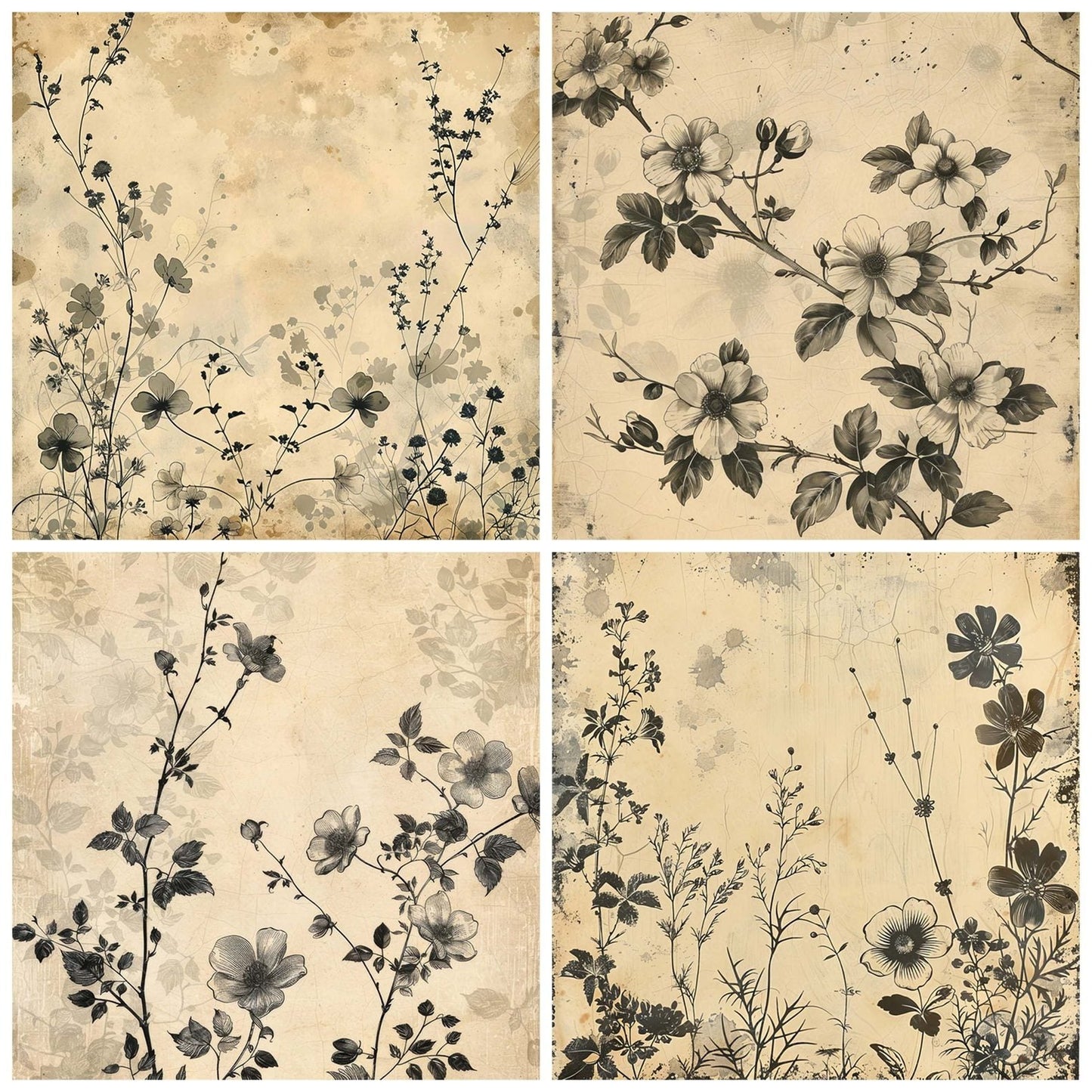 Vintage Digital Paper Black Floral Digital Paper Pack (DDD004238)