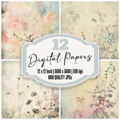 Vintage Digital Paper Botanical Ink Wash Digital Paper Pack (DDD004239)