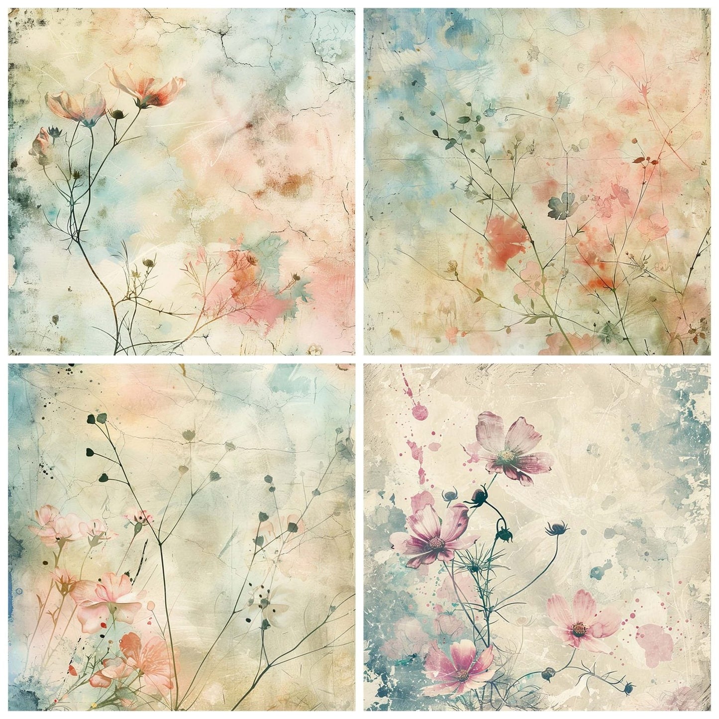Vintage Digital Paper Botanical Ink Wash Digital Paper Pack (DDD004239)