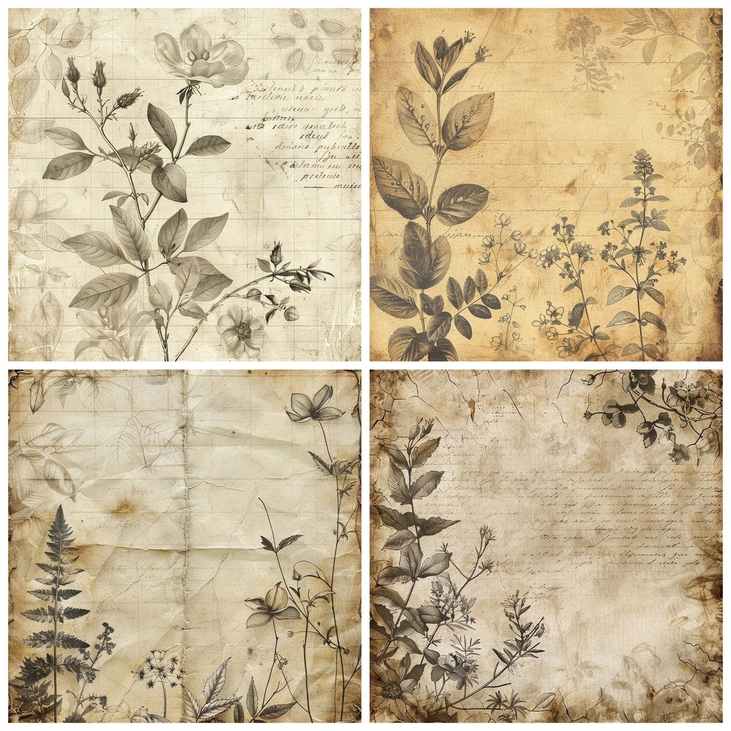 Vintage Digital Paper Botanical Script Digital Paper Pack (DDD004240)