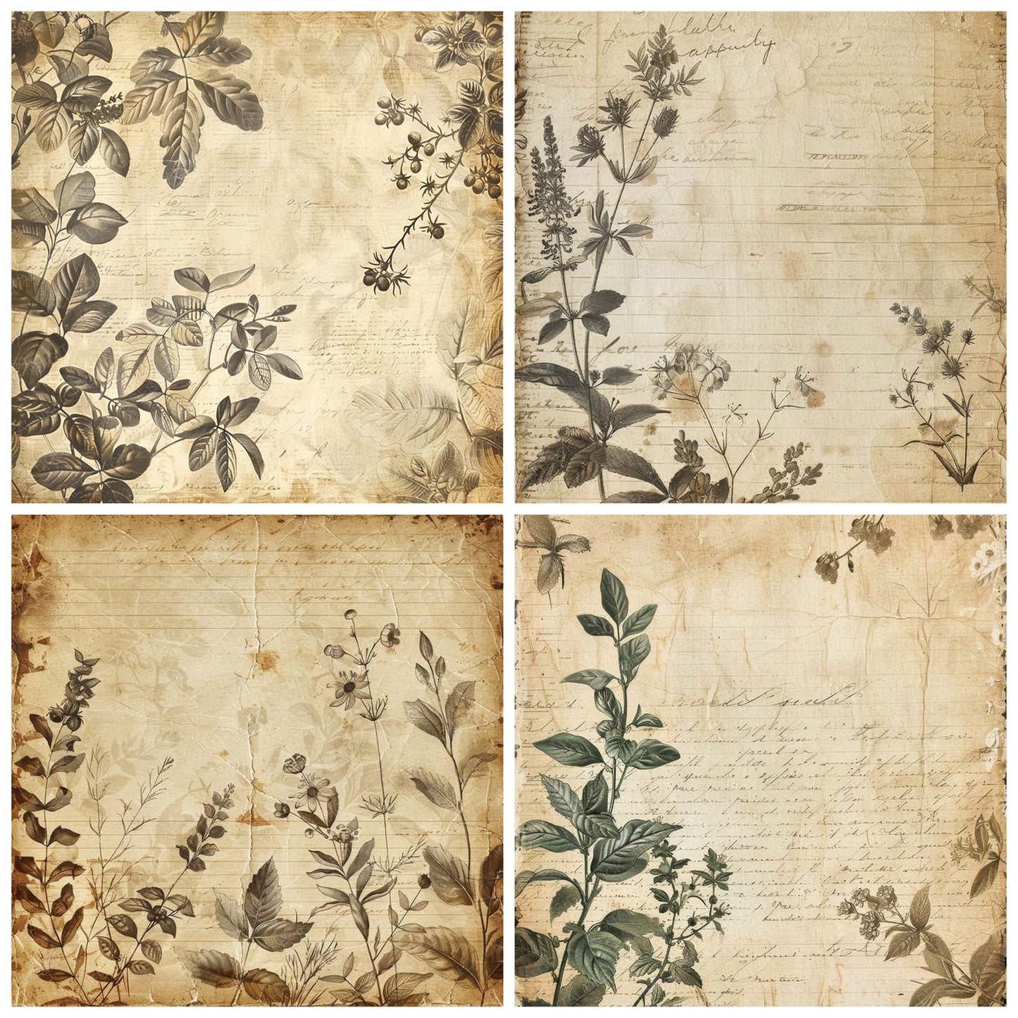 Vintage Digital Paper Botanical Script Digital Paper Pack (DDD004240)