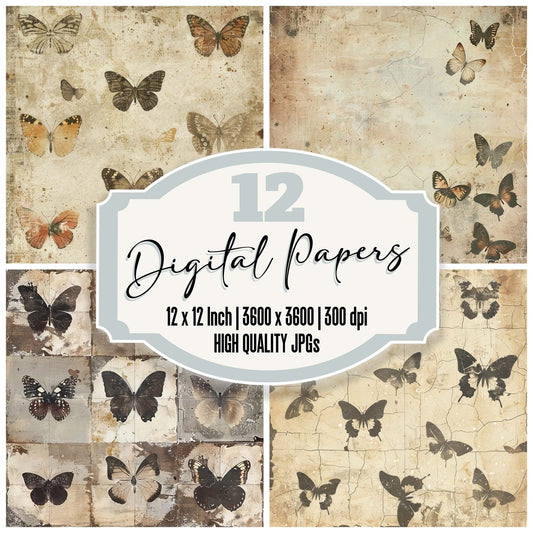 Vintage Digital Paper Butterflies Digital Paper Pack (DDD004242)