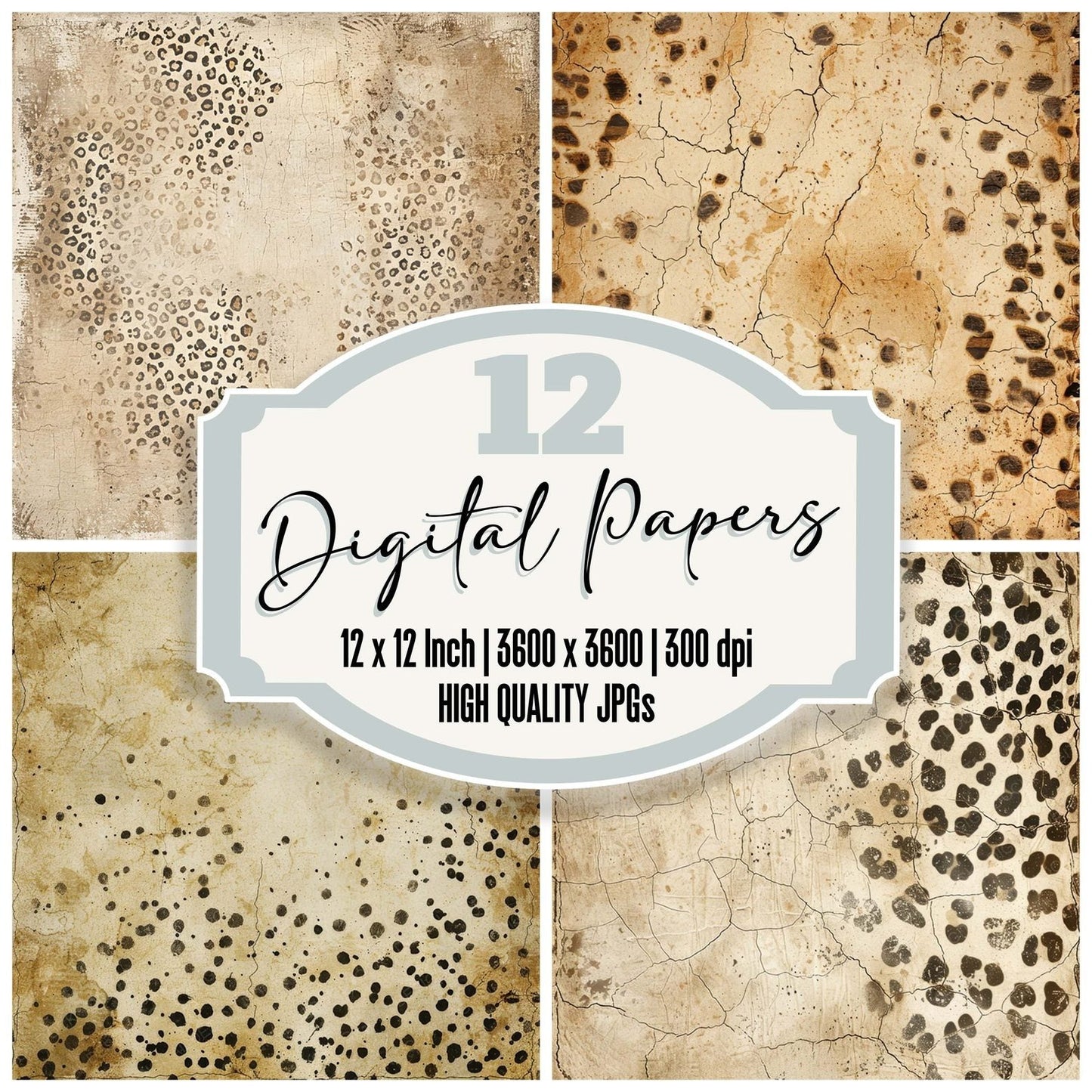Vintage Digital Paper Cheetah Spots Print Digital Paper Pack (DDD004244)