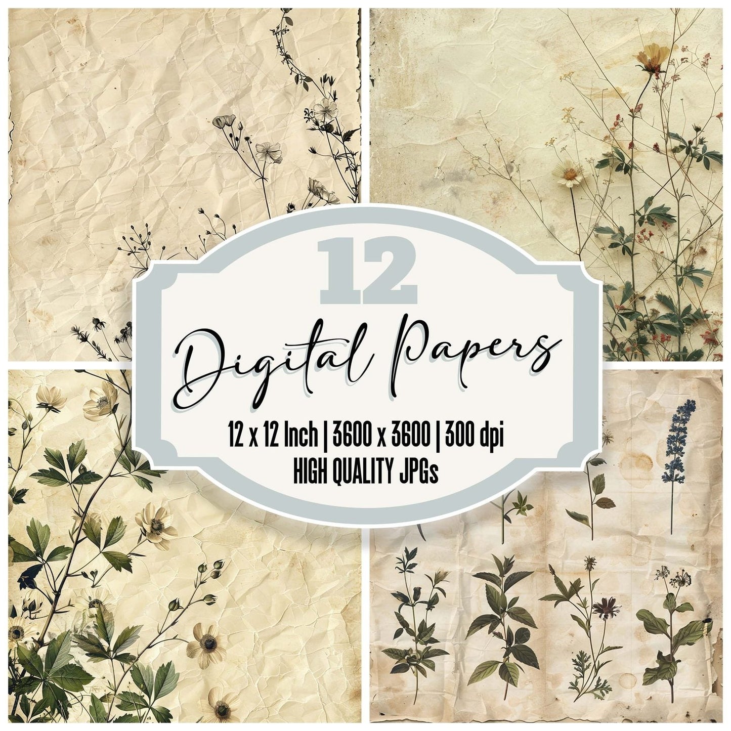 Vintage Digital Paper Delicate Wildflower Digital Paper Pack (DDD004248)