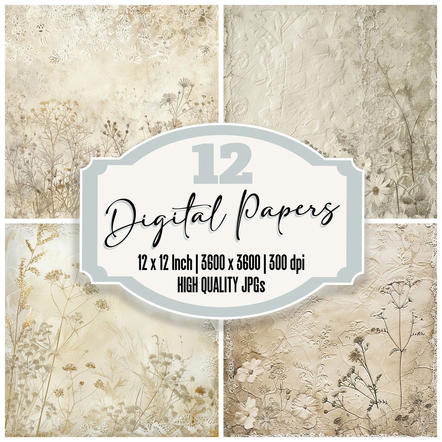 Vintage Digital Paper Floral Cream Lace Digital Paper Pack (DDD004250)
