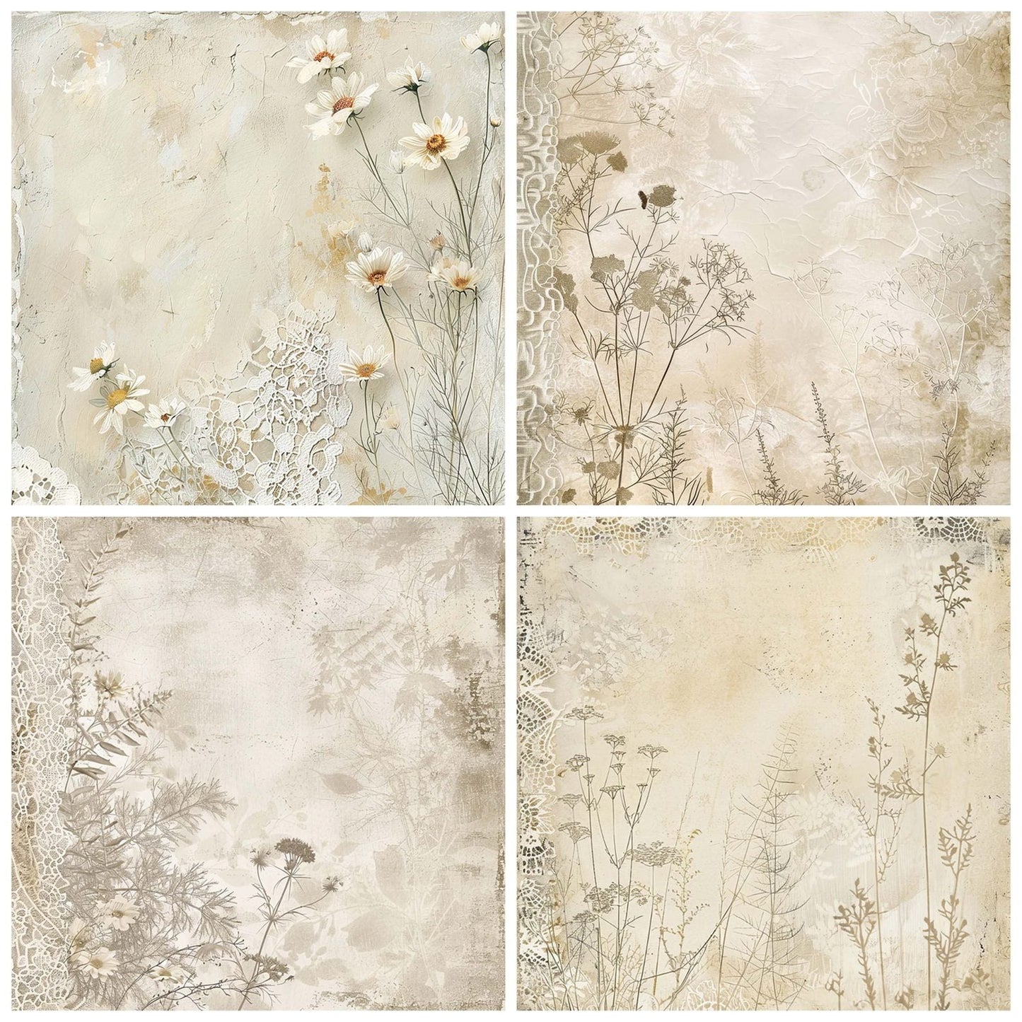 Vintage Digital Paper Floral Cream Lace Digital Paper Pack (DDD004250)