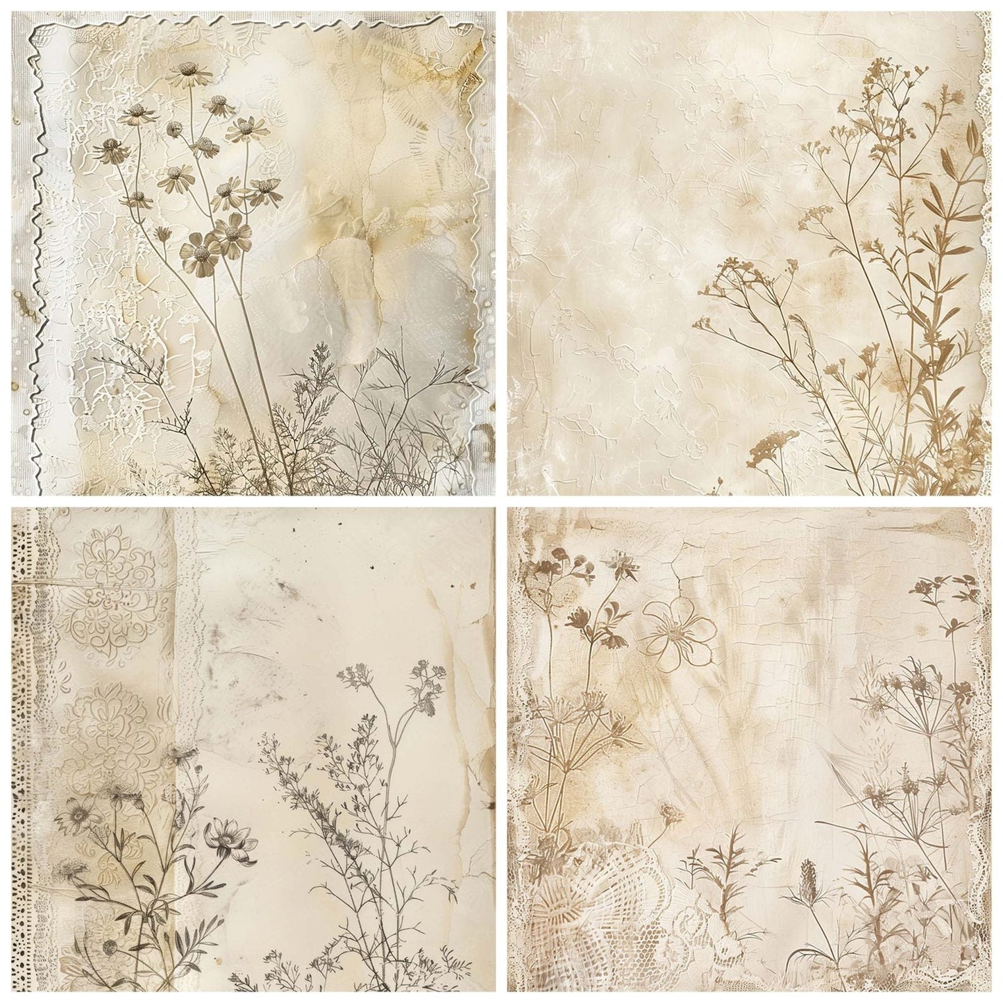 Vintage Digital Paper Floral Cream Lace Digital Paper Pack (DDD004250)