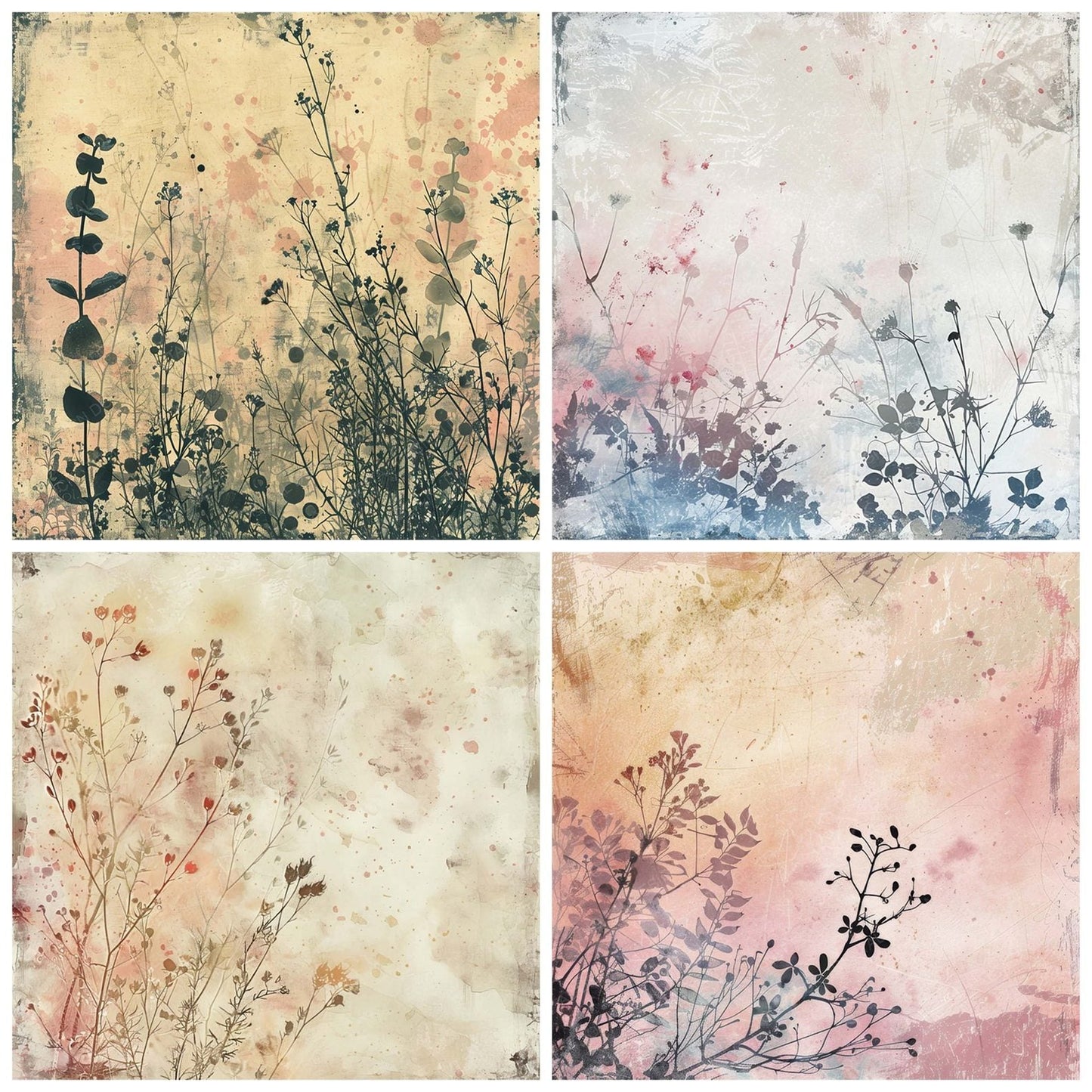 Vintage Digital Paper Floral Ink Splash Digital Paper Pack (DDD004251)