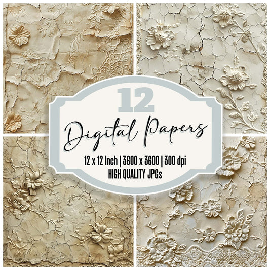 Vintage Digital Paper Floral Lace Digital Paper Pack (DDD004252)