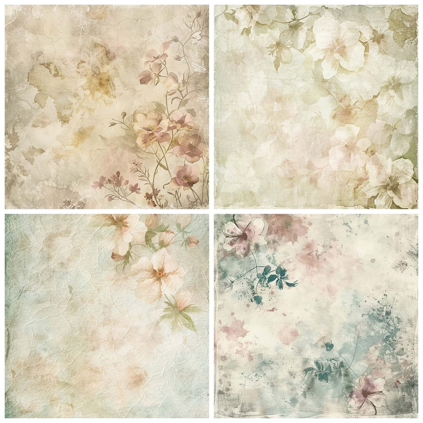 Vintage Digital Paper Floral Pastel Wash Digital Paper Pack (DDD004254)