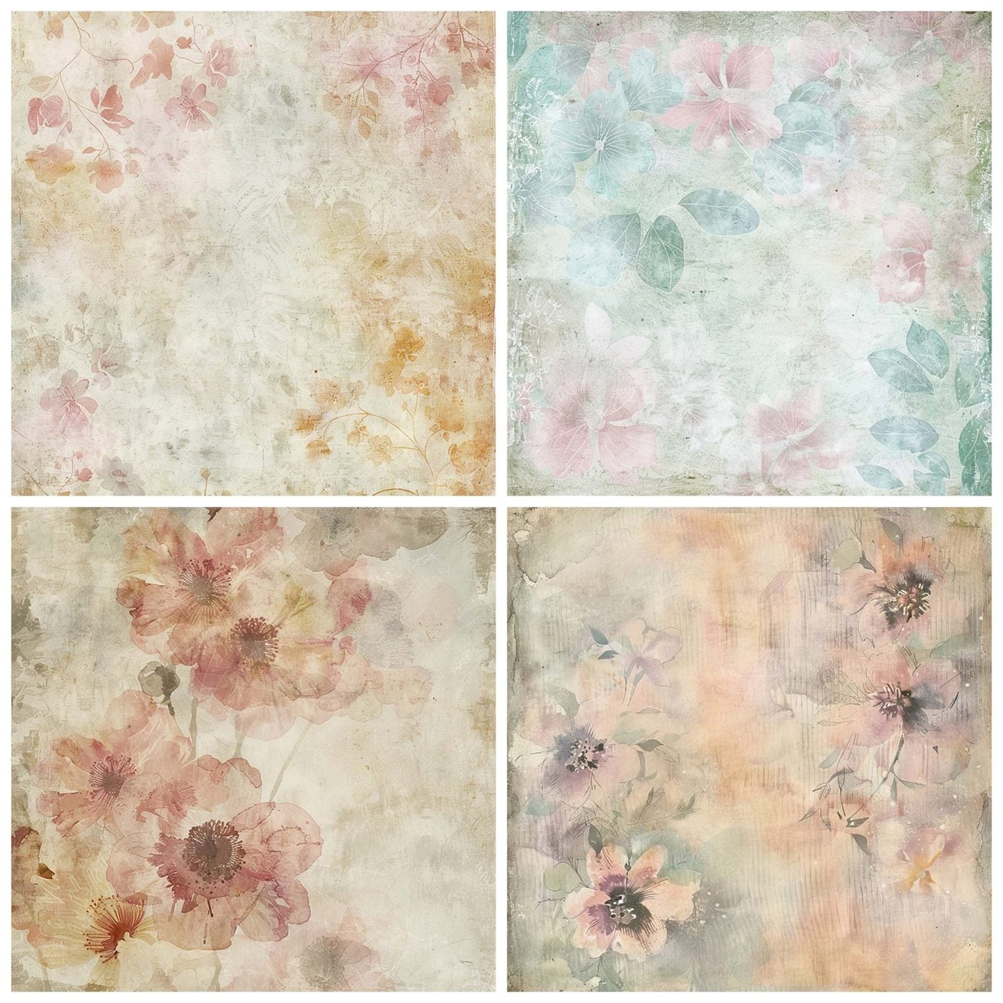 Vintage Digital Paper Floral Pastel Wash Digital Paper Pack (DDD004254)