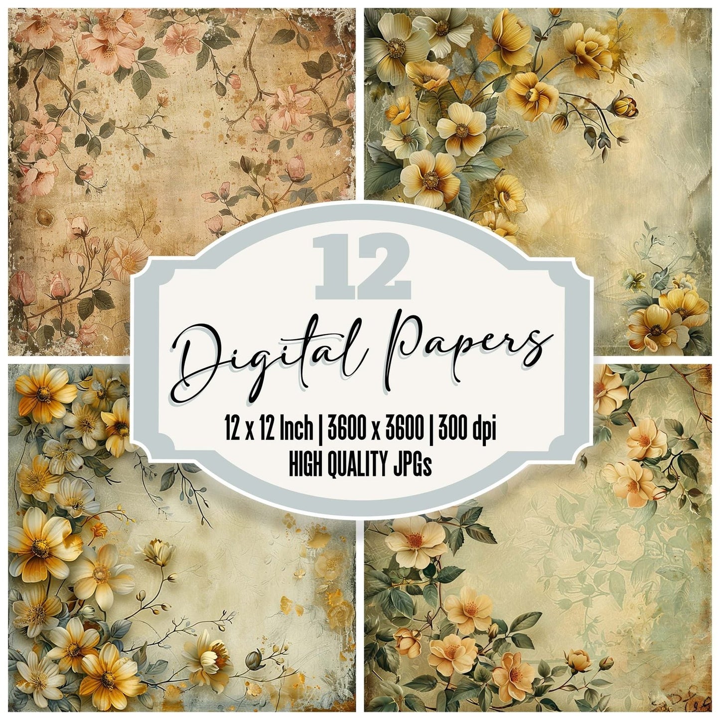 Vintage Digital Paper Gold Accents Digital Paper Pack (DDD004255)