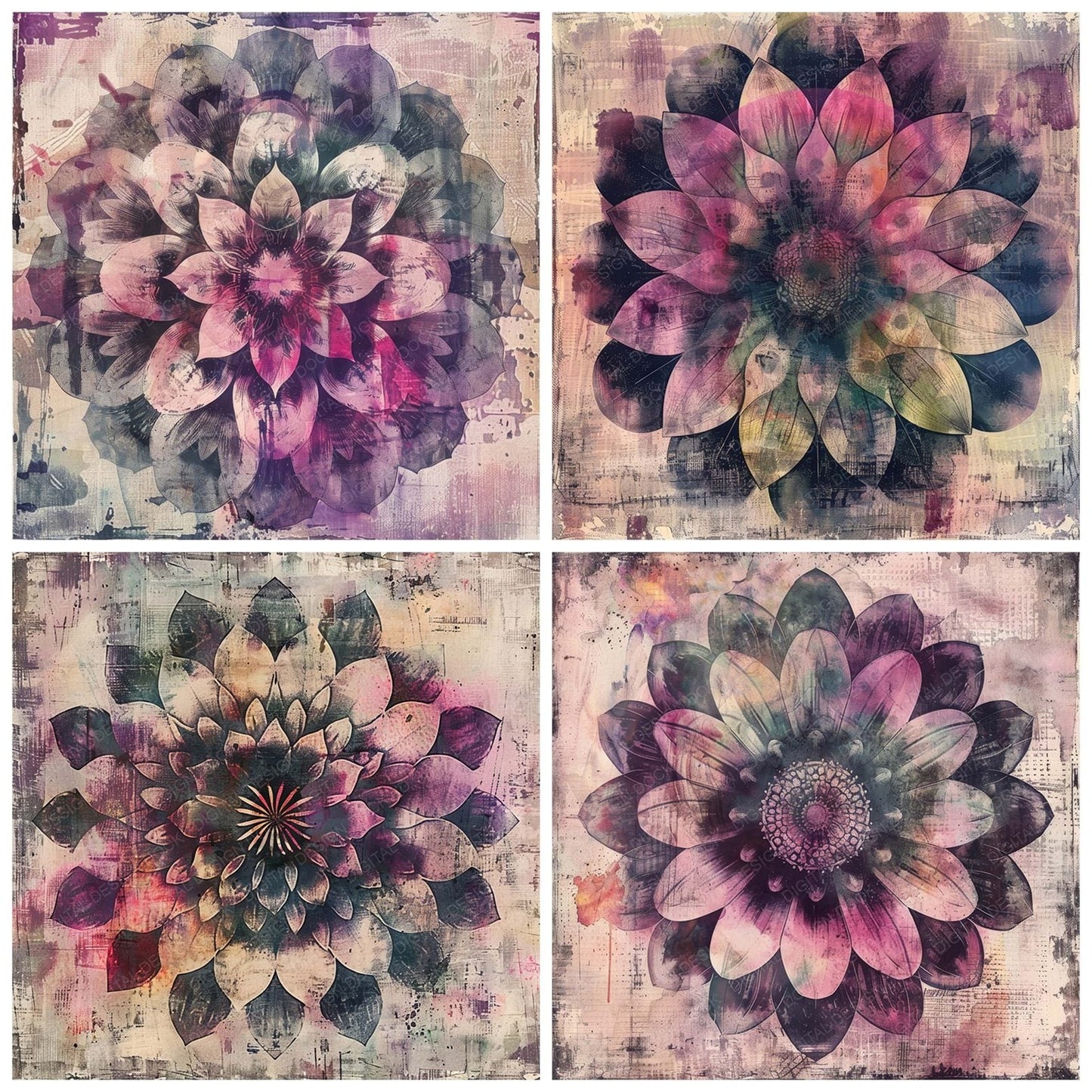 Vintage Digital Paper Ink Wash Mandala Digital Paper Pack (DDD004256)